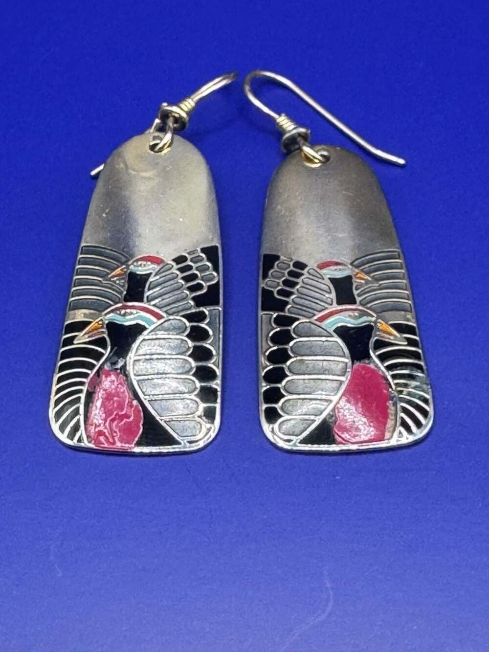 Vintage Laurel Burch Moondoves Cloisonne Enamel Dangle Earrings